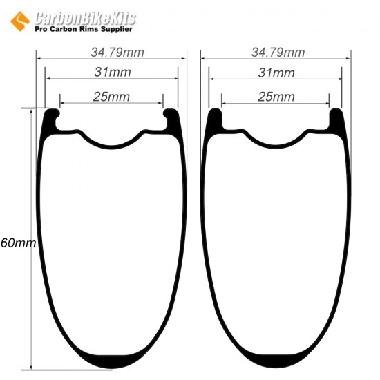 Ultralight 700C 60x31mm Symmetric Carbon Tubeless Gravel / CX Rim Big Hole Center Distance Ultralight 700C 60x31mm Symmetric Carbon Tubeless Gravel / CX Rim Big Hole Center Distance